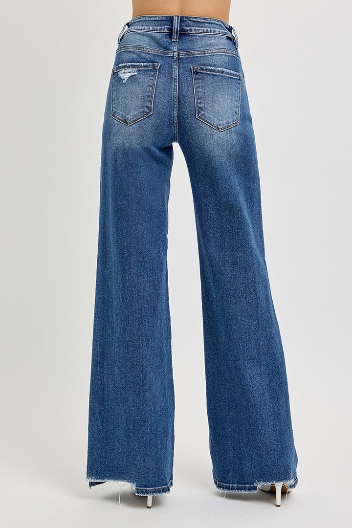 Risen Mia Tummy Control High Rise Wide Leg Distressed Jeans