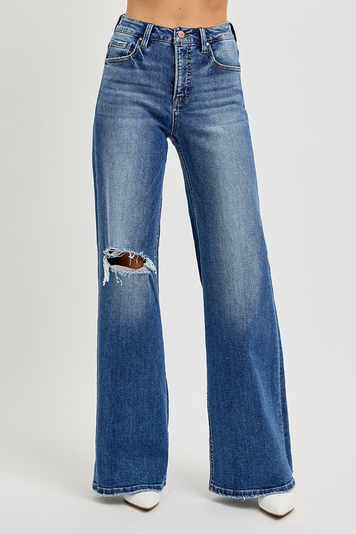 Risen Mia Tummy Control High Rise Wide Leg Distressed Jeans