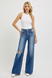Risen Mia Tummy Control High Rise Wide Leg Distressed Jeans