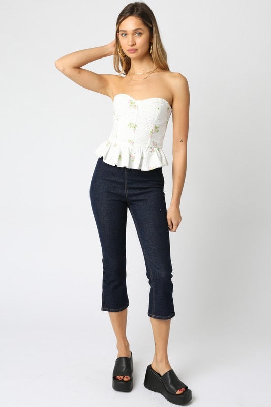 Suzanna Eyelet Corset Ruffle Trim Top