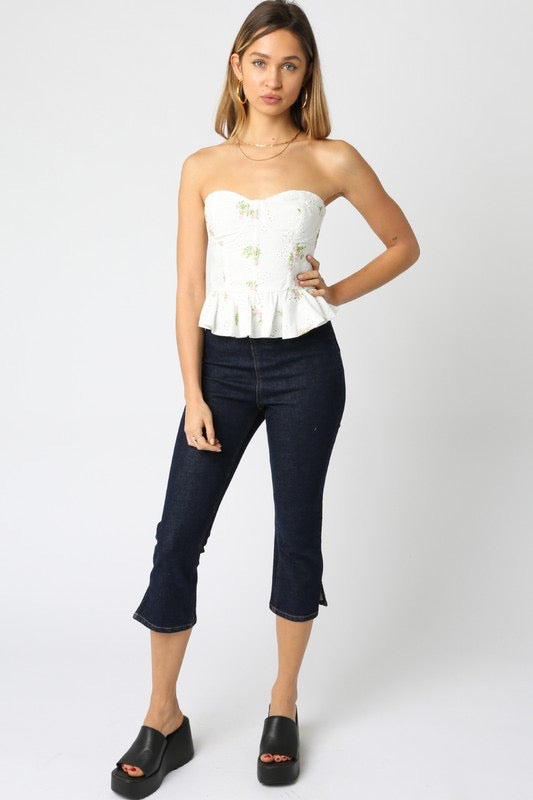 Suzanna Eyelet Corset Ruffle Trim Top
