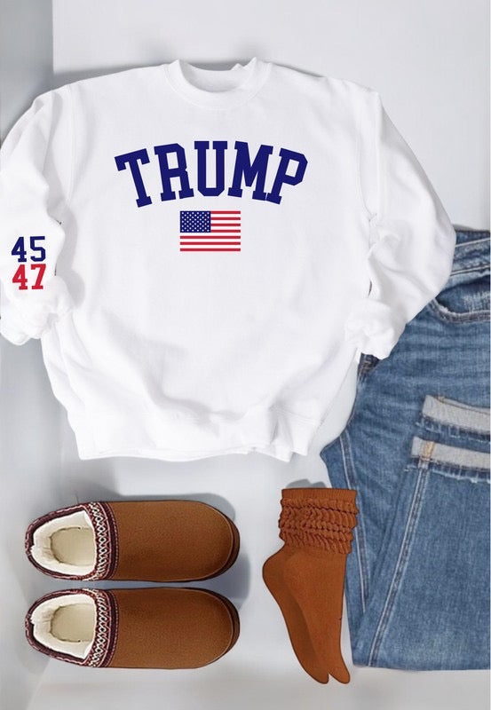 Trump USA Flag 45-47 Cozy Graphic Sweatshirt: White