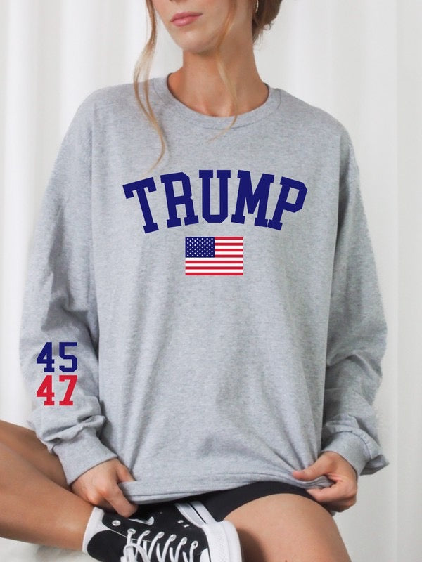 Trump USA Flag 45-47 Cozy Graphic Sweatshirt: Oxford Gray