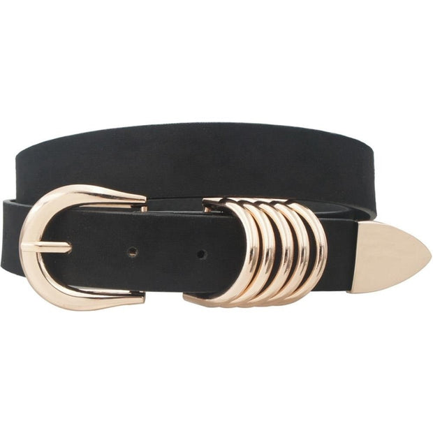 Sutton Stacked Ring Buckle Faux Suede Belt