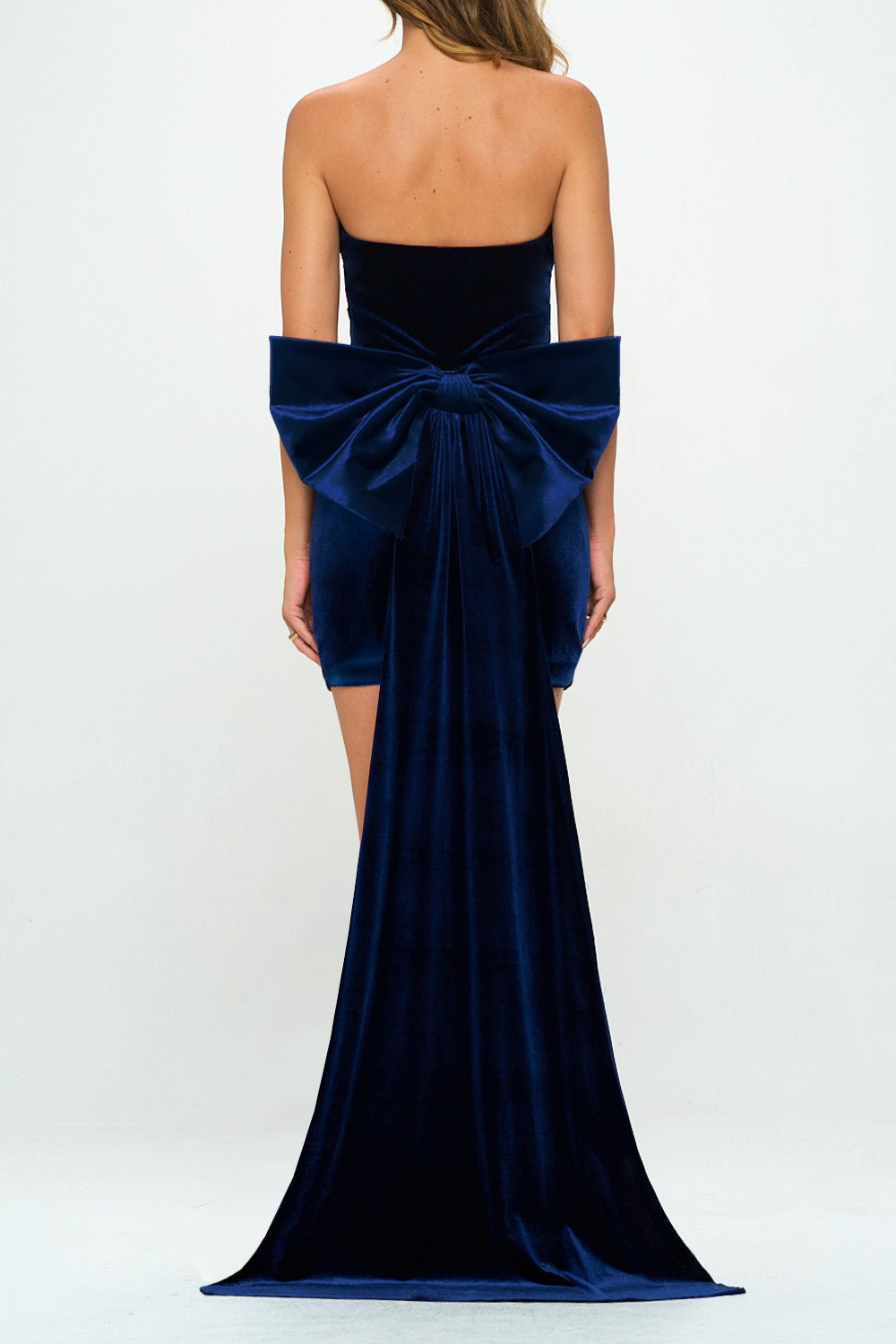 belle blue dress costume beauty and the beast Sophie Velvet Bow Train Bodycon Dress: Navy – Closet Runway Boutique