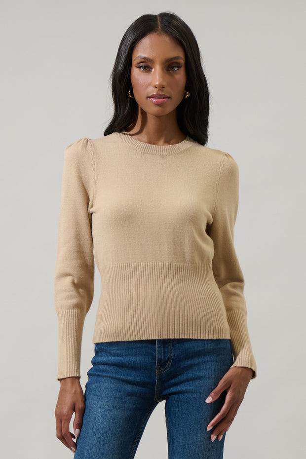 Sierra Puff Sleeve Knit Sweater: Taupe