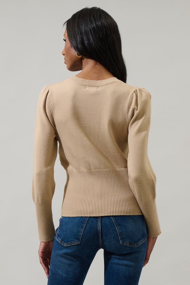 Sierra Puff Sleeve Knit Sweater: Taupe