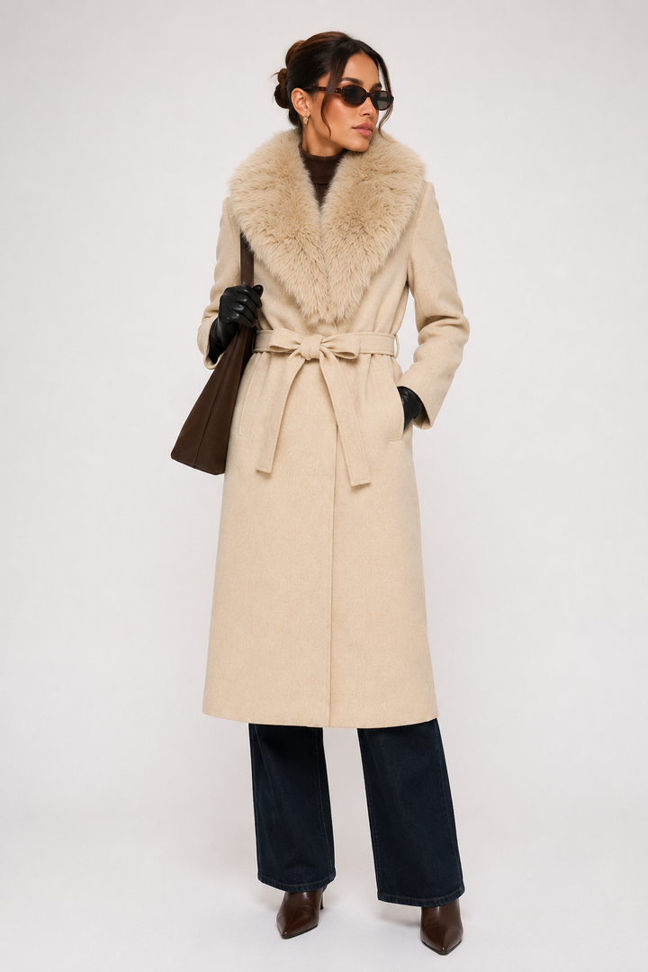 Going Downtown Faux Fur Collar Wrap Coat
