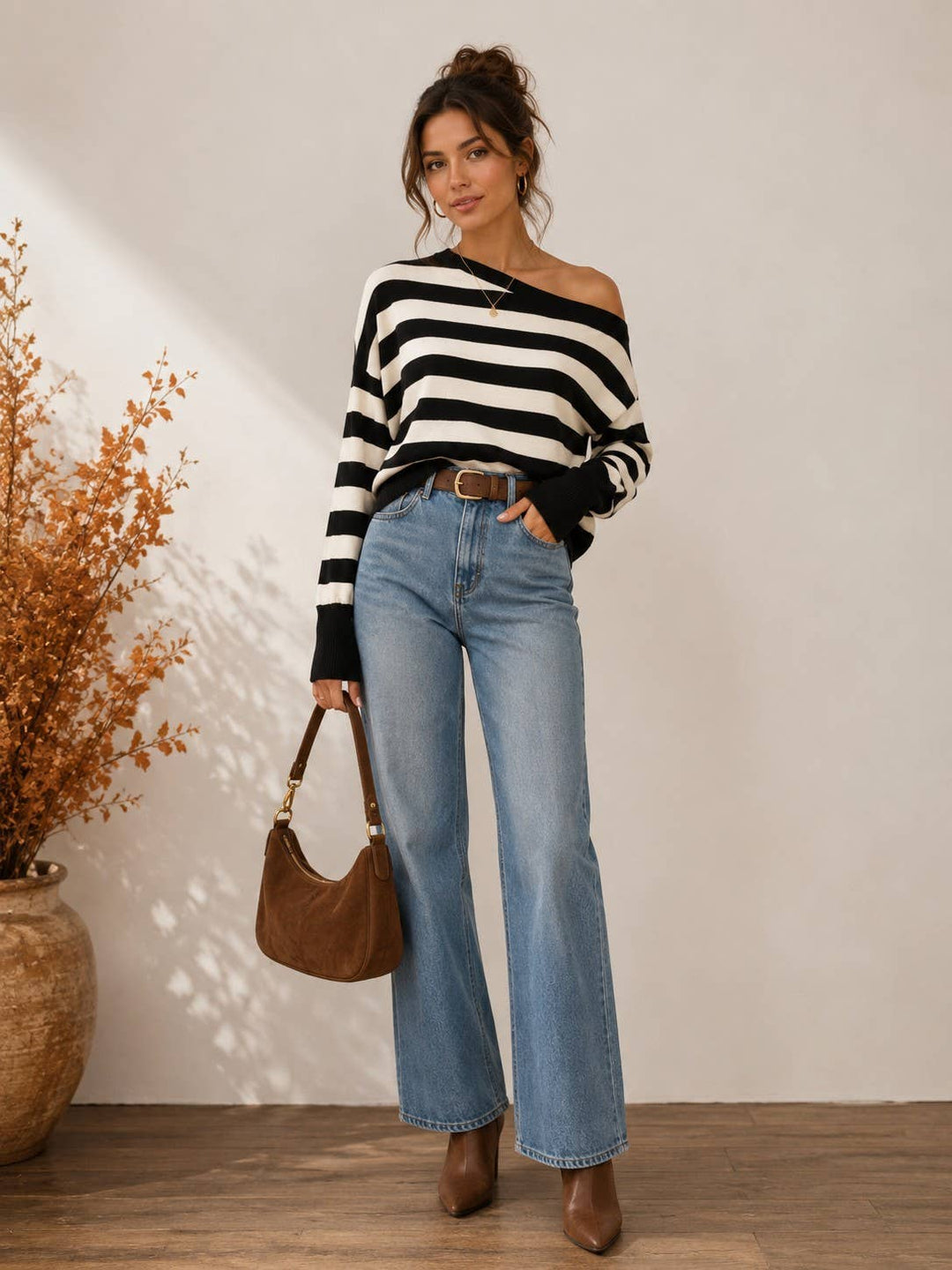 Harbor Muse Off-Shoulder Striped Sweater