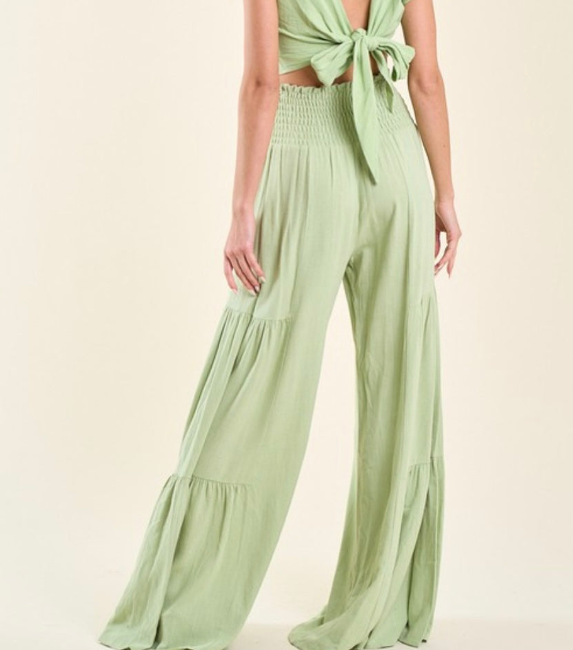 Bridget Smocked Wide Leg Pants - Lime
