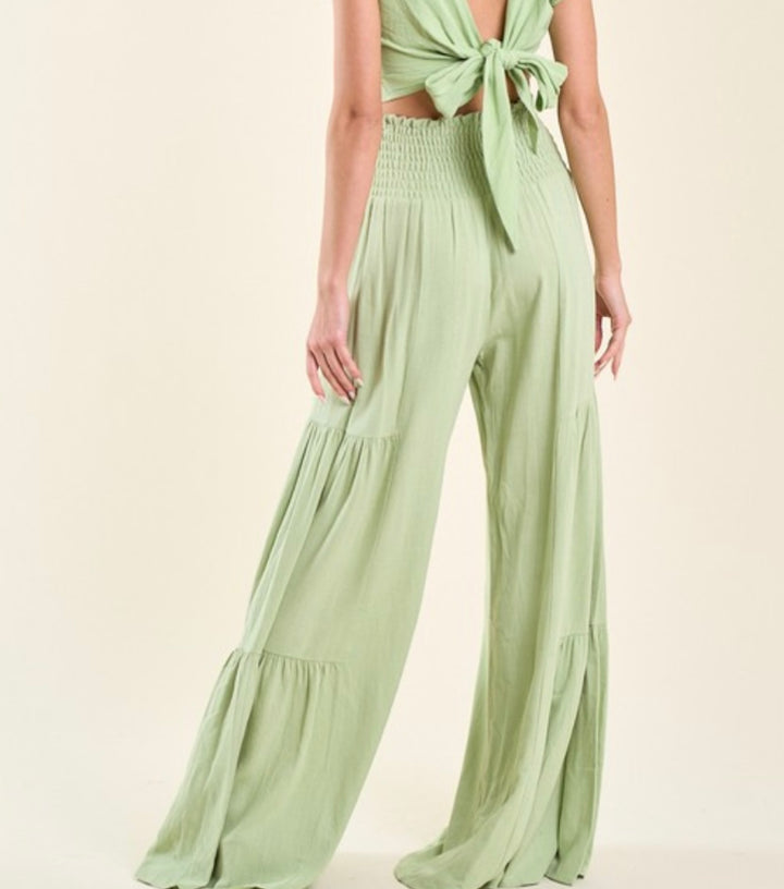 Bridget Smocked Wide Leg Pants - Lime
