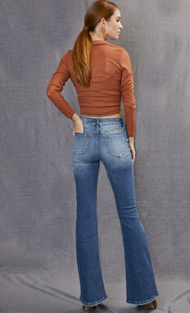 Clara High Rise Flare Denim Jeans: Medium Vintage