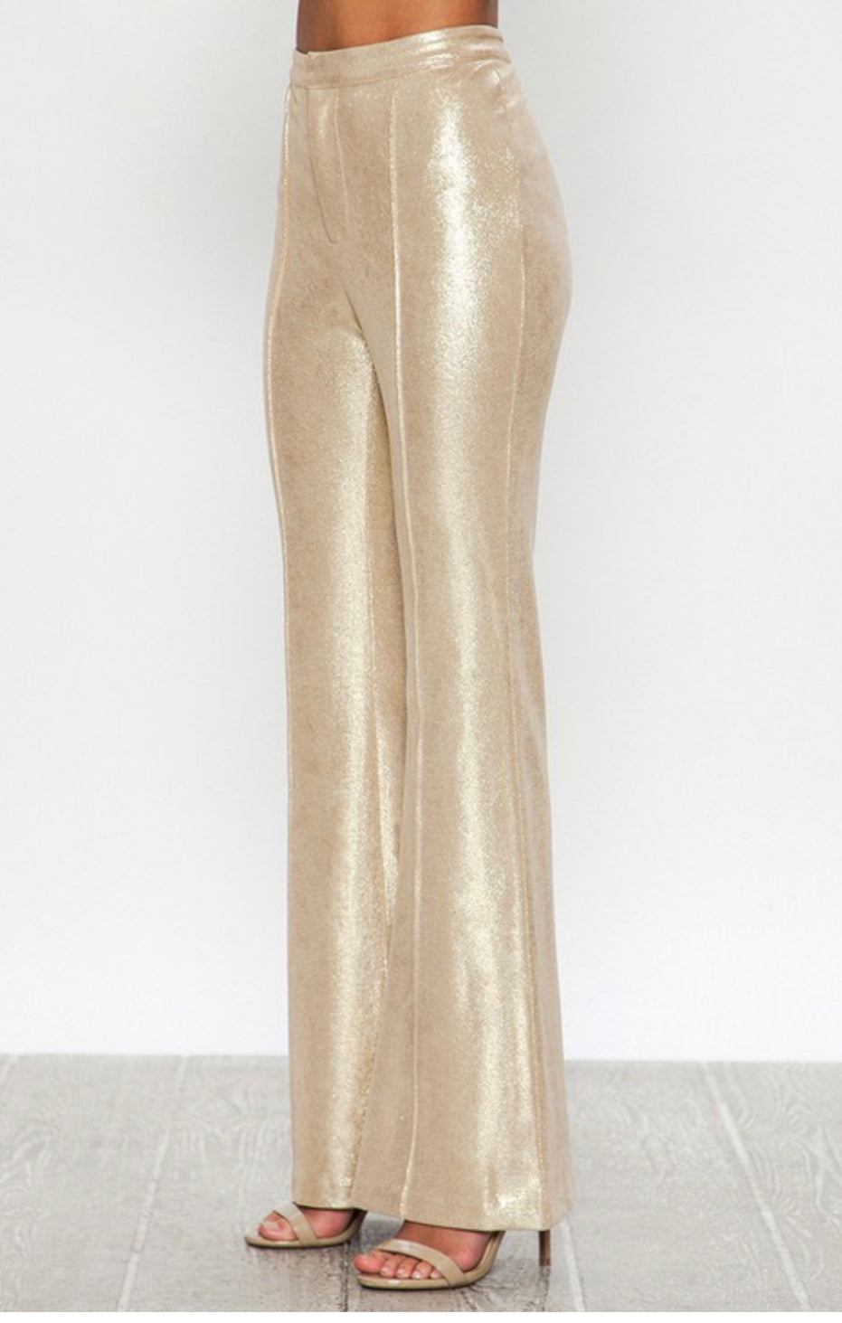 Addison Faux Leather Shimmer Flare Pants: Gold