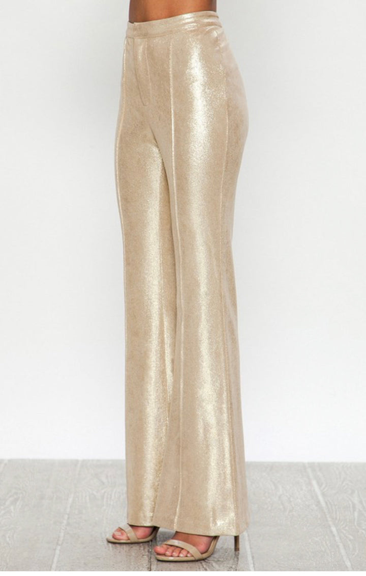 Addison Faux Leather Shimmer Flare Pants: Gold