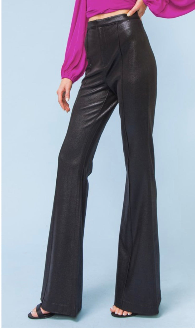 Addison Faux Leather Shimmer Flare Pants: Black