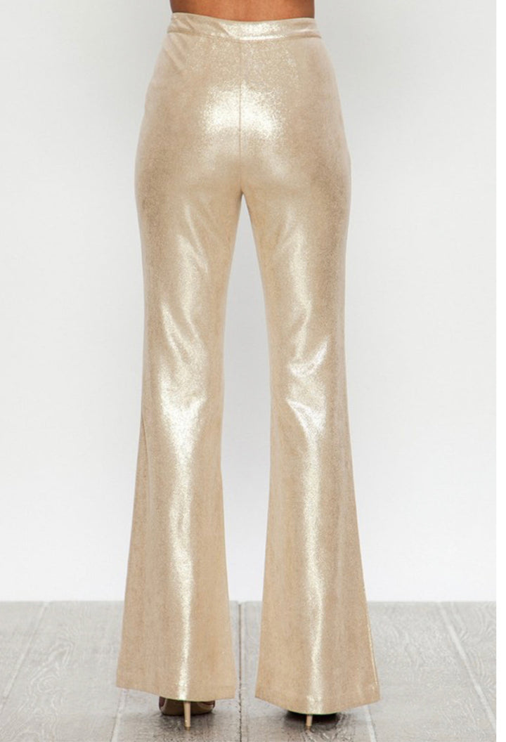 Addison Faux Leather Shimmer Flare Pants: Gold