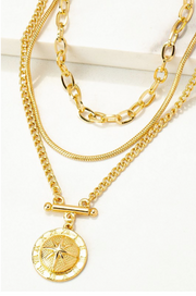Find Your Way 3 Strand Pendant Necklace: Gold