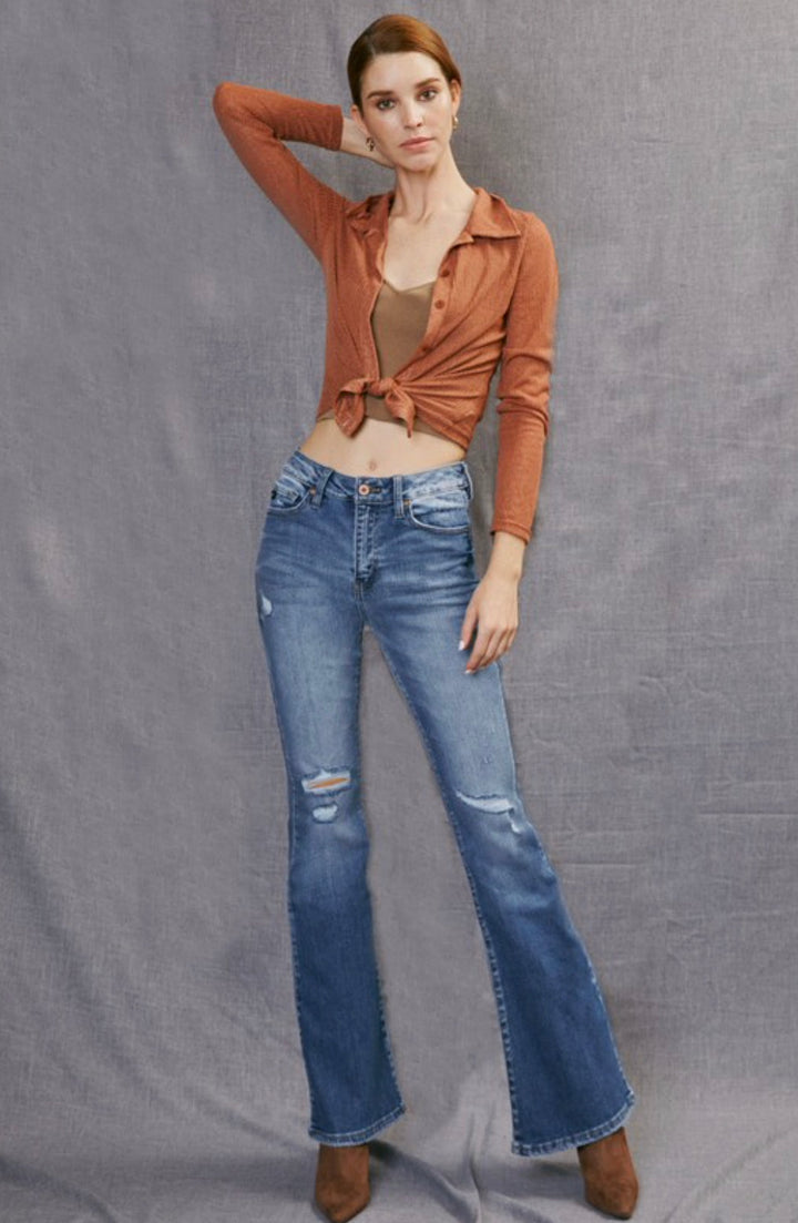 Clara High Rise Flare Denim Jeans: Medium Vintage