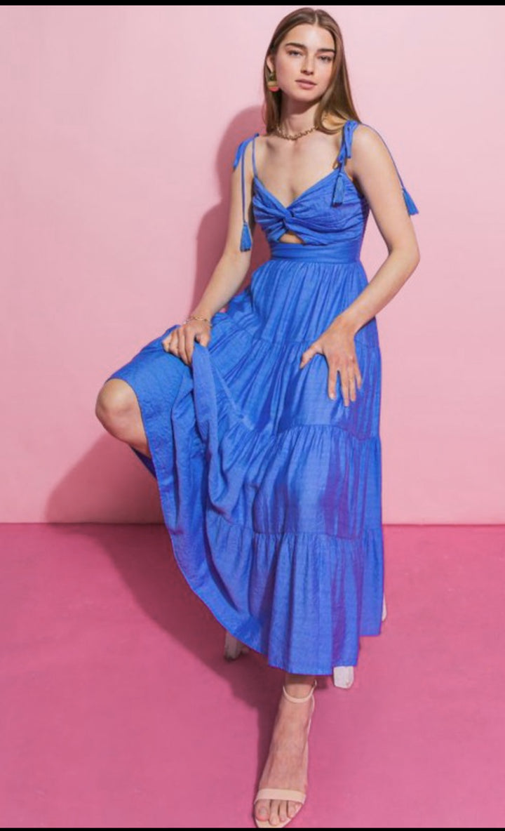 Calista Tiered Maxi Dress: Cobalt