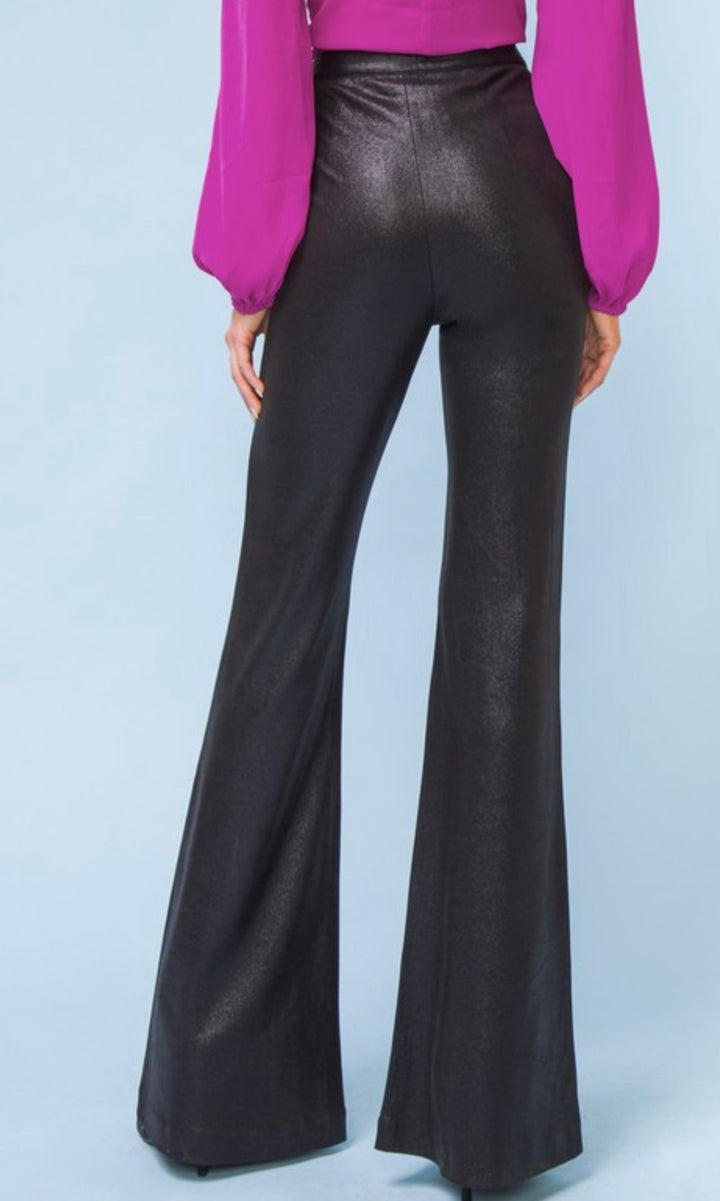 Addison Faux Leather Shimmer Flare Pants: Gold