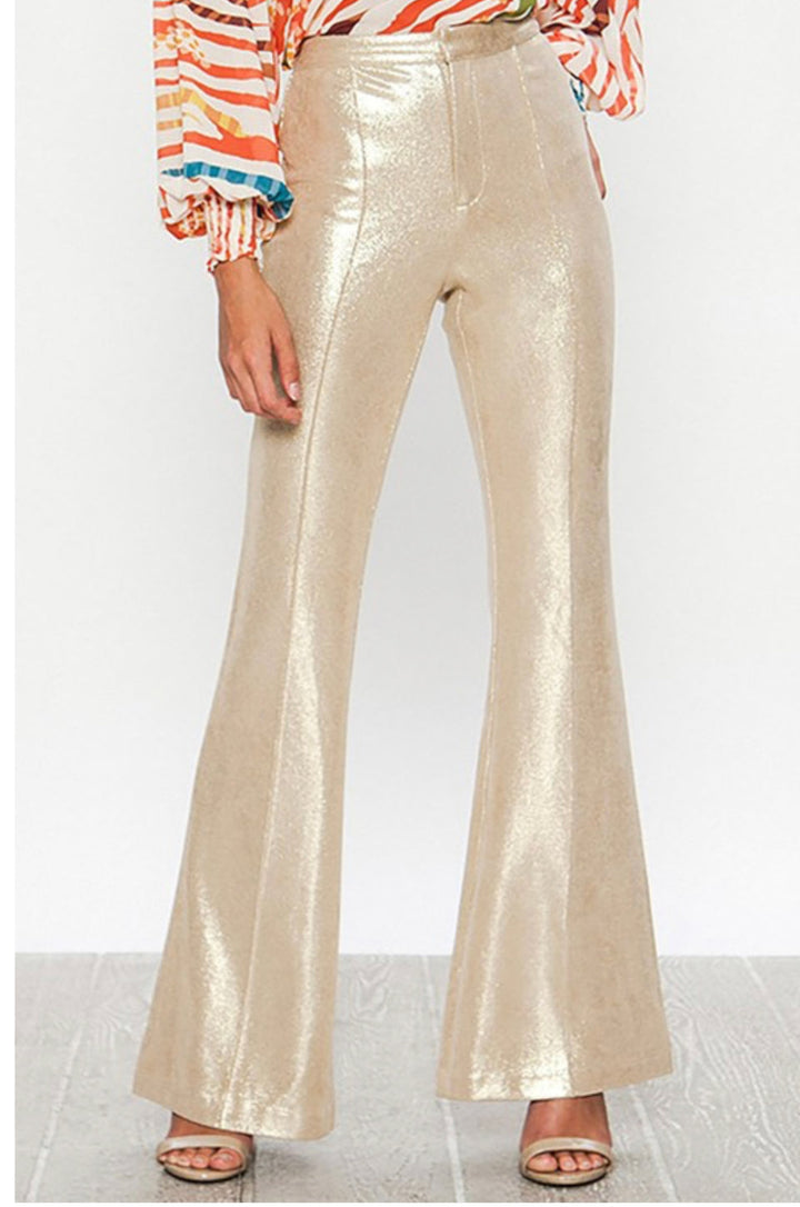 Addison Faux Leather Shimmer Flare Pants: Gold