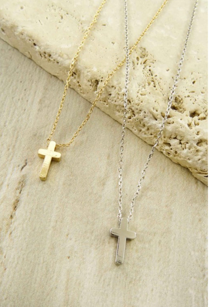 Tiny Cross Necklace: Gold
