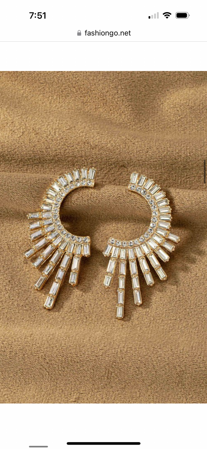 Half Circle Spike Rhinestone Statement Earrings: Gold
