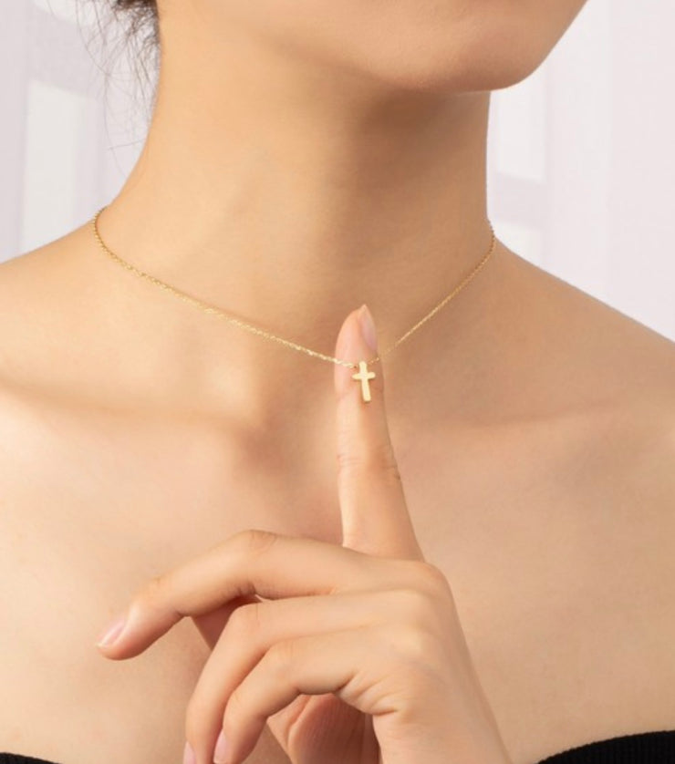 Tiny Cross Necklace: Gold