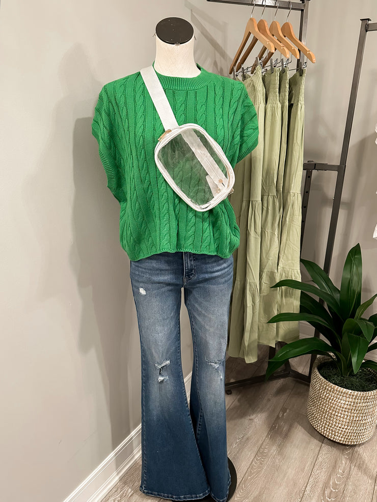 Heather Cable Knit Sweater Vest: Shamrock
