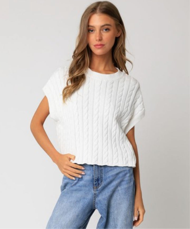 Heather Cable Knit Sweater Vest: Off White