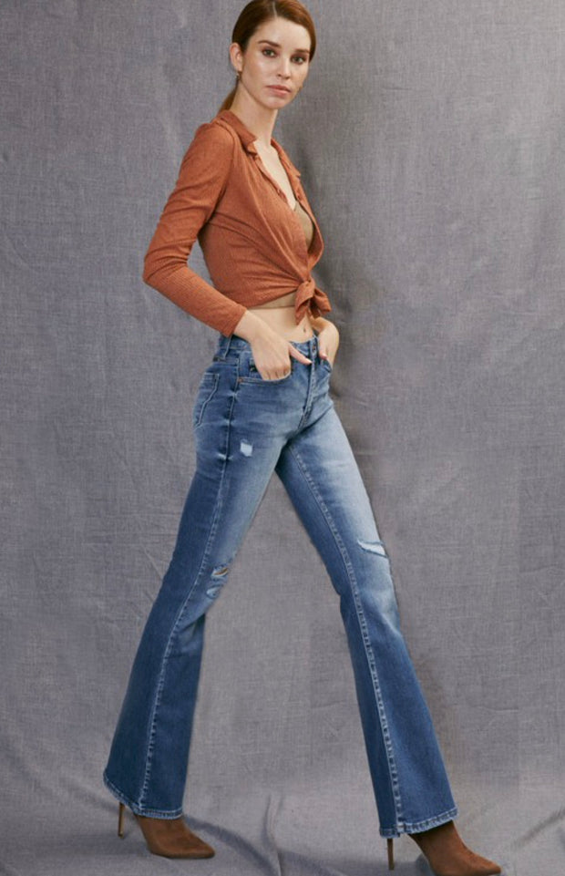 Clara High Rise Flare Denim Jeans: Medium Vintage