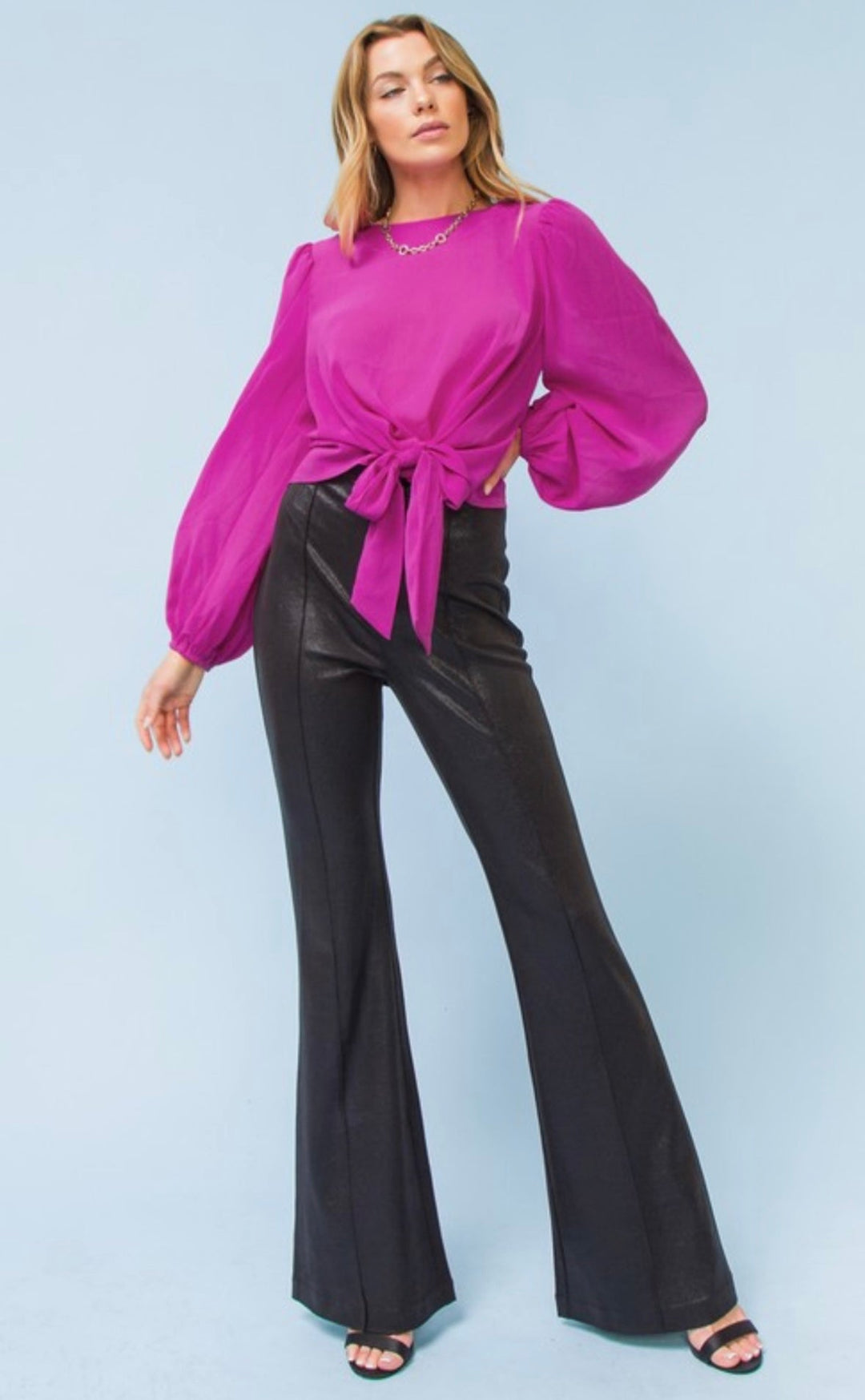 Addison Faux Leather Shimmer Flare Pants: Gold