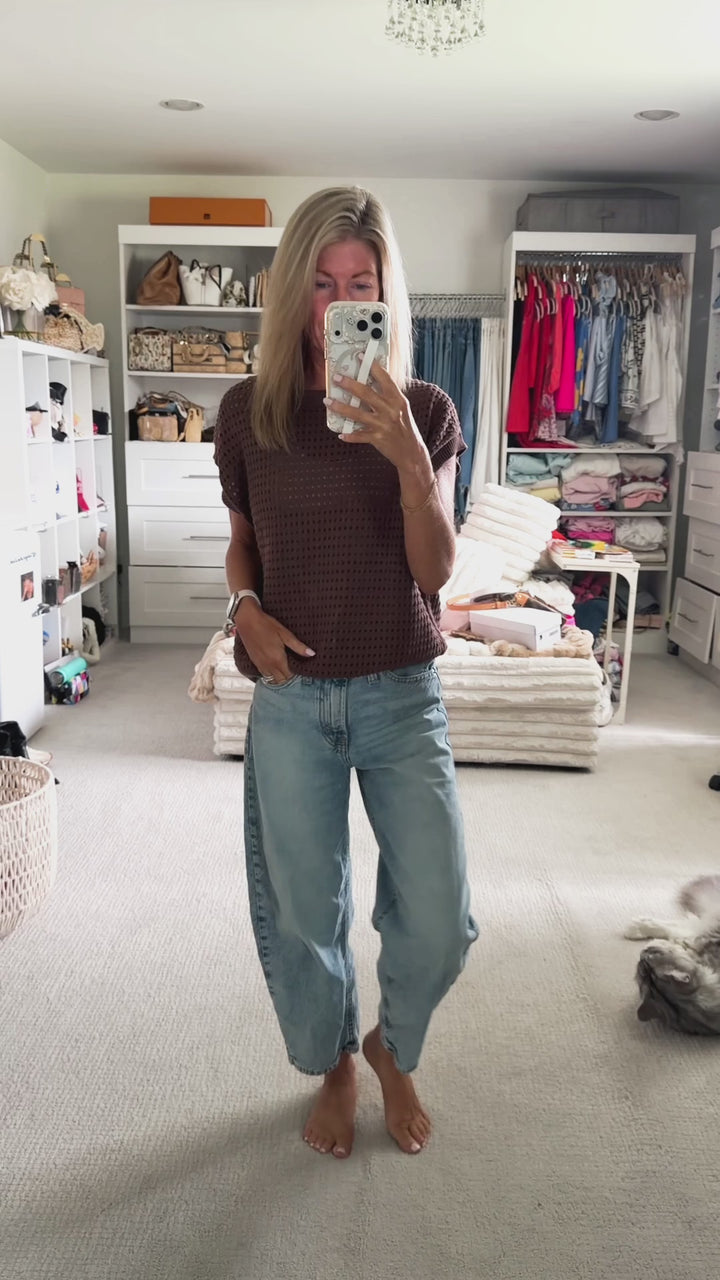 Adeline Open Knit Sweater Vest: Chocolate