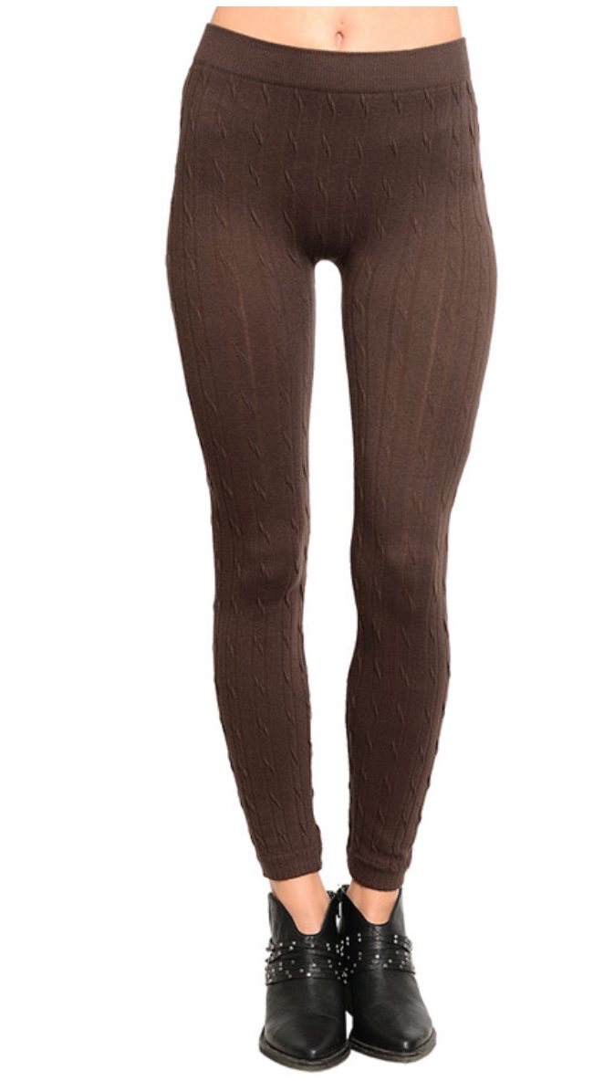 Cable Knit Seamless Fleece Lined Leggings: Coffee Brown – Closet