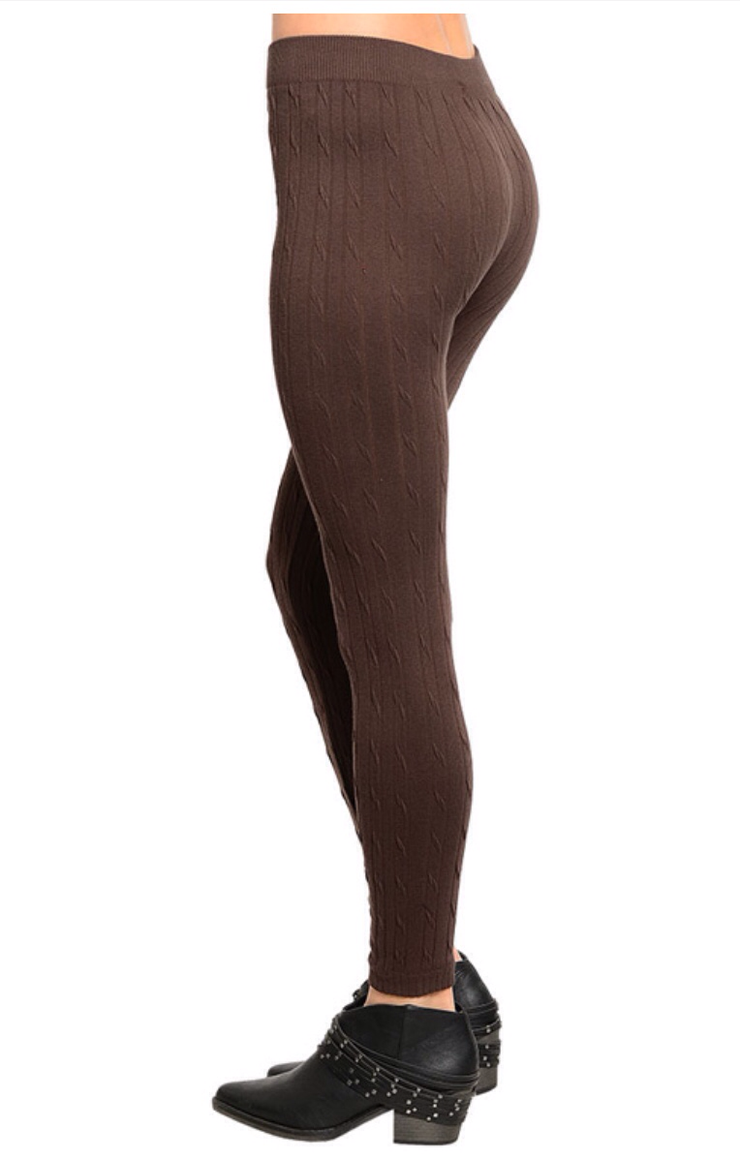 Cable Knit Seamless Fleece Lined Leggings: Coffee Brown – Closet Runway  Boutique