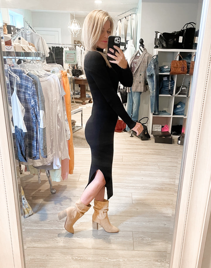 Best In Show Mock Neck Knit Midi Dress