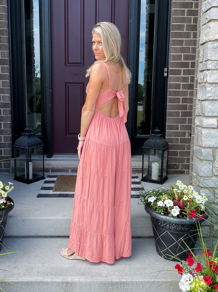 Daydreaming Lace Jumpsuit: Peach