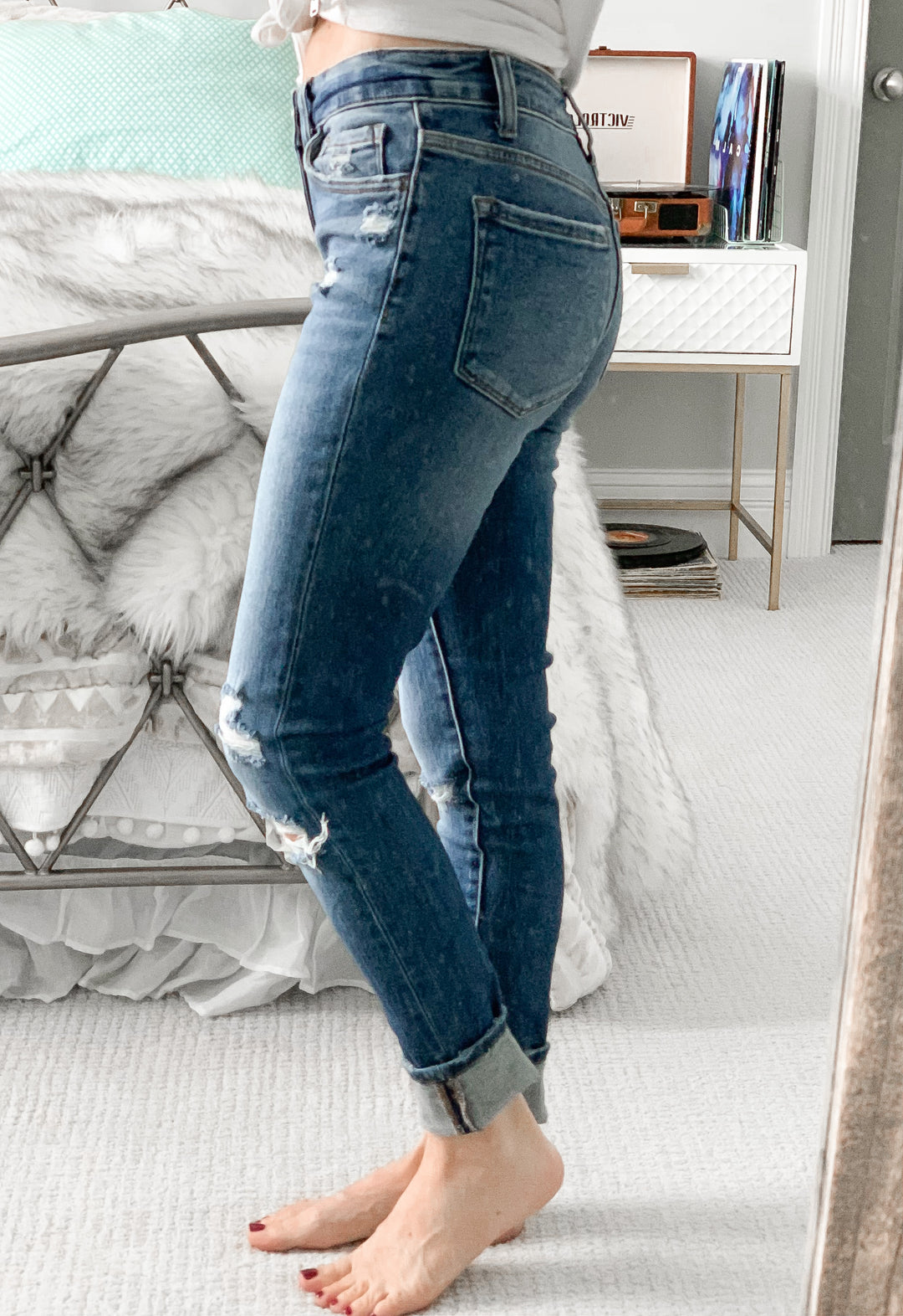 Amber Destroyed Mid Rise Skinny Jeans