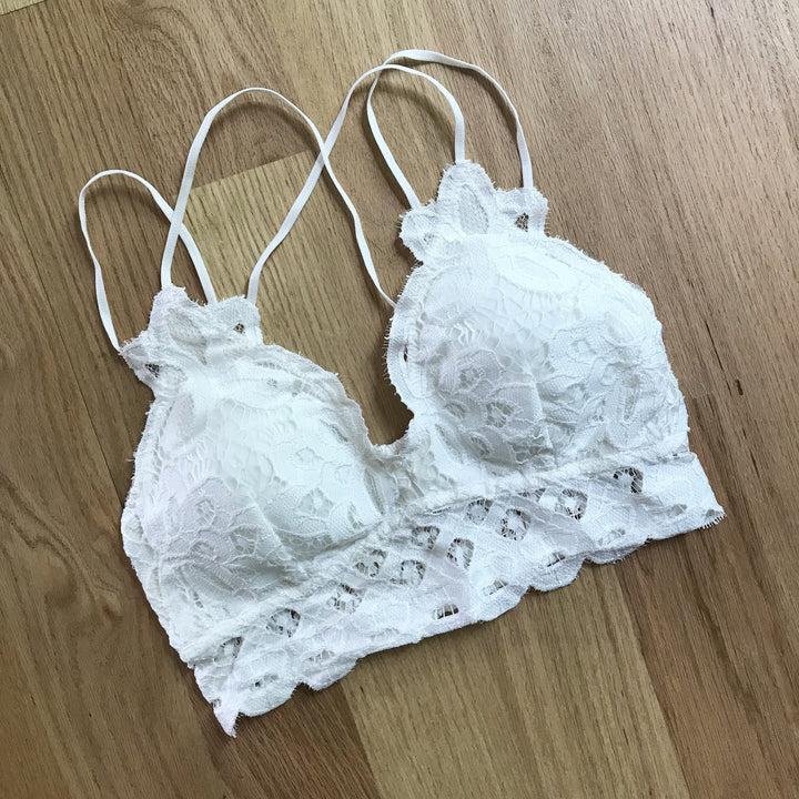 Stuck On You Scalloped Lace Bralette: White
