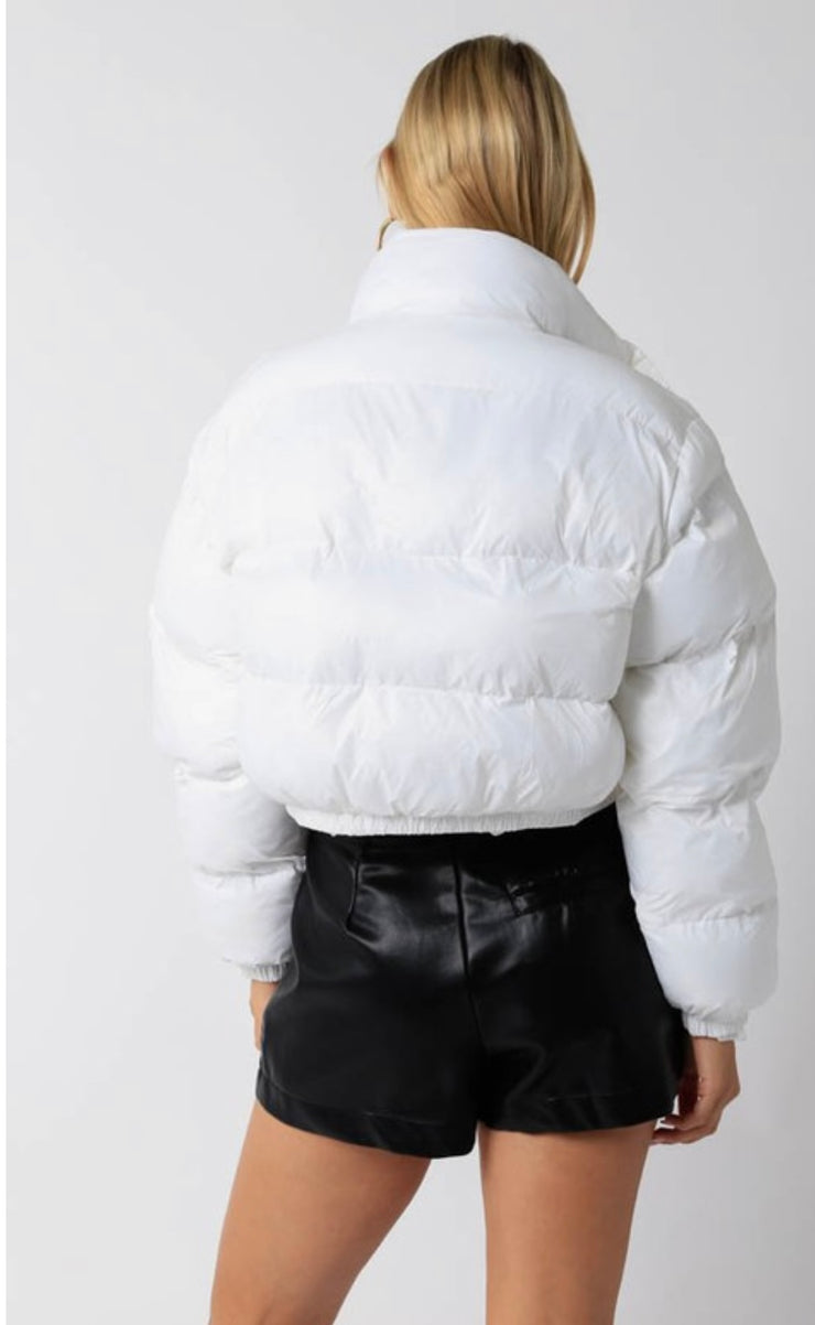Ready For The Slopes Crop Puffer Jacket: White