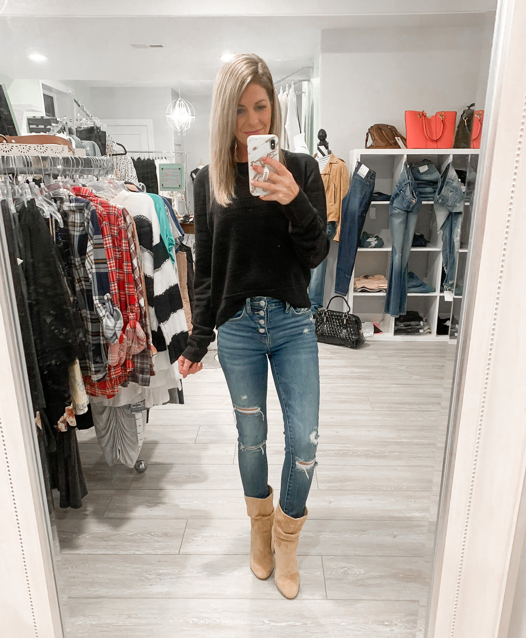 Amber Destroyed Mid Rise Skinny Jeans