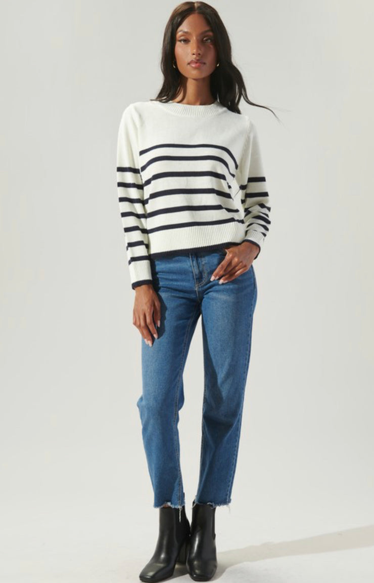 Lydia Striped Crewneck Sweater: Cream/Navy