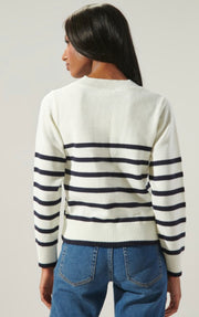 Lydia Striped Crewneck Sweater: Cream/Navy