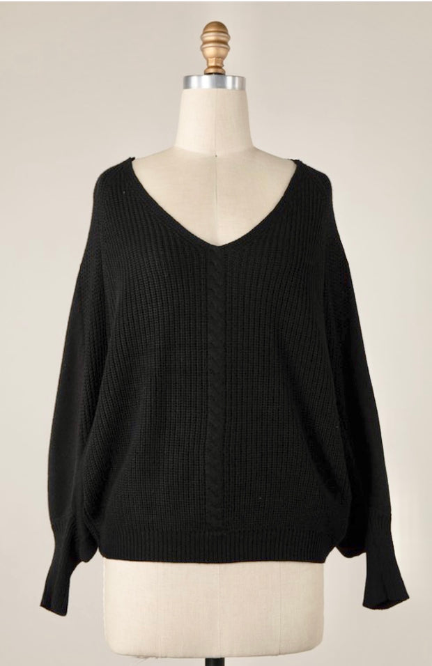 Straight Down The Middle Batwing Sweater: Black