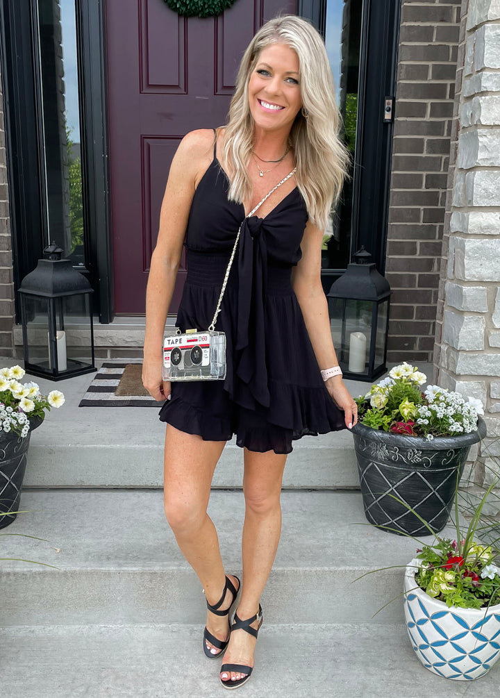 Jaclyn Smocked Ruffle Romper: Black