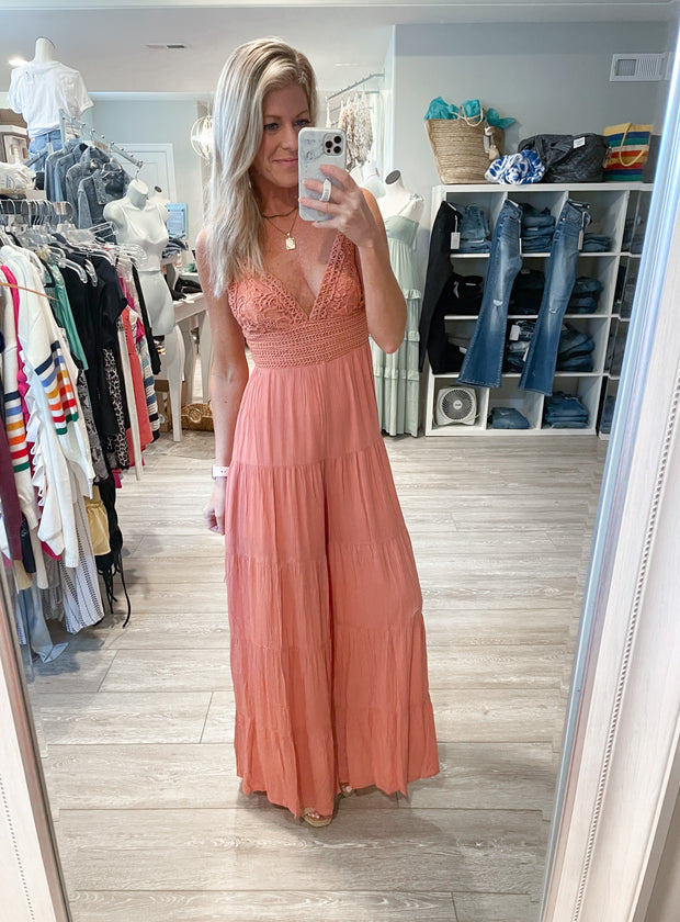 Daydreaming Lace Jumpsuit: Peach