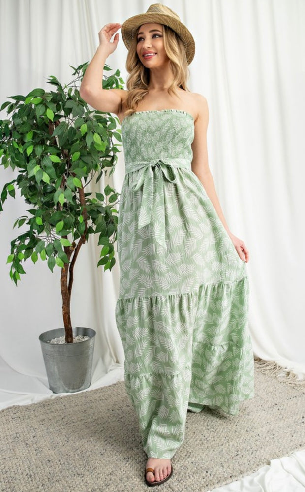 Off To The Tropics Tiered Maxi Dress: Sage