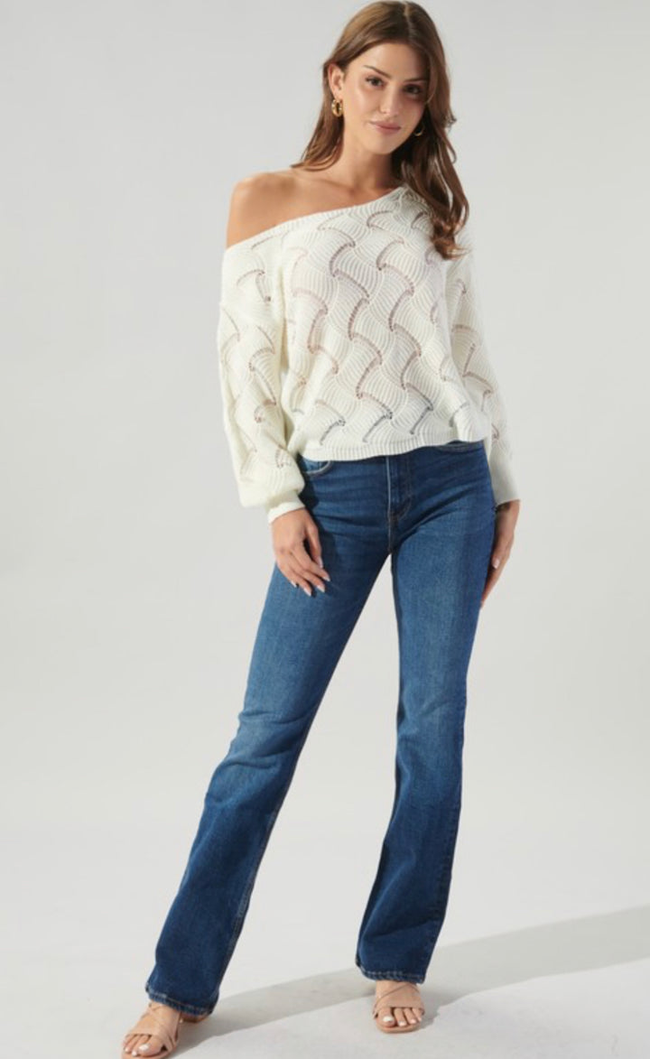 Natasha Zig Zag Knit Sweater: Cream