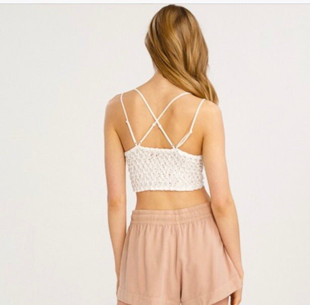 Stuck On You Scalloped Lace Bralette: White
