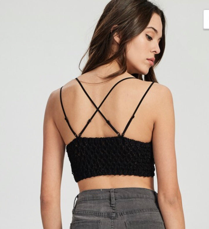 Stuck On You Scalloped Lace Bralette: Black